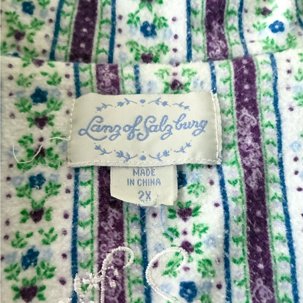 Lanz of Salzburg Pajama Set Flannel Cotton Floral Long Sleeve Plus Size 2X - Picture 9 of 14